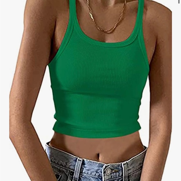 Green Ribbed Tank Top - Picture 1 of 3